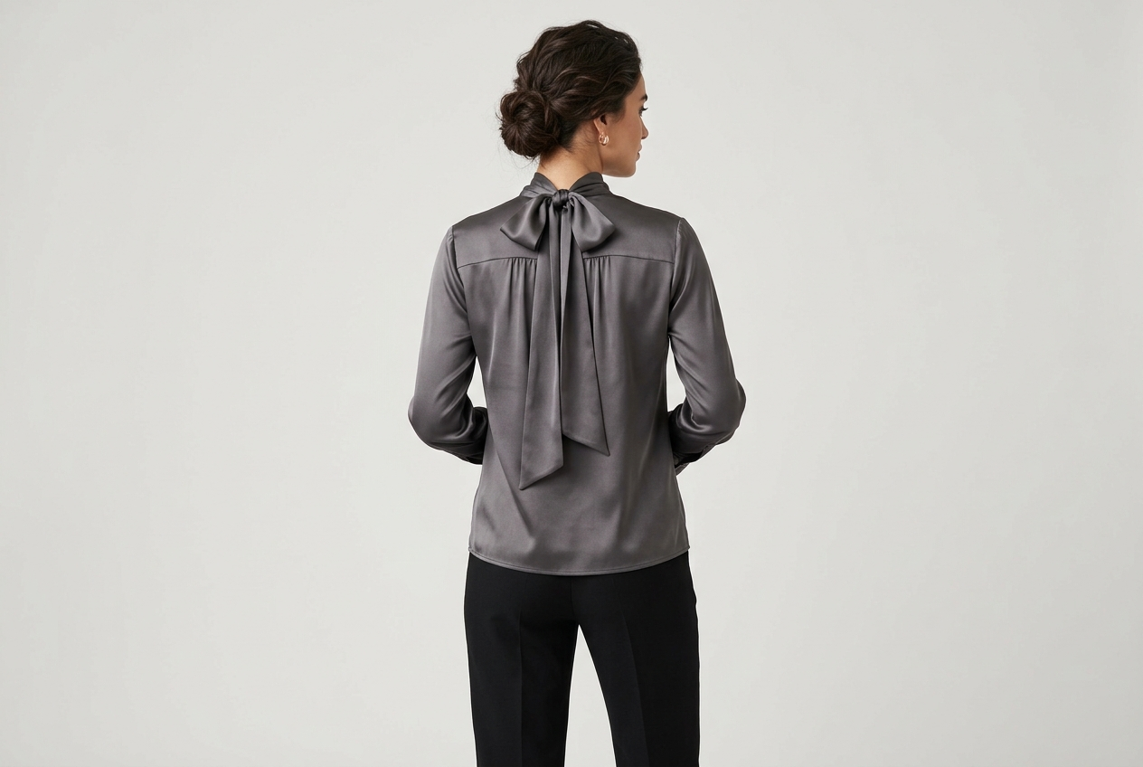 Brigette Cocoa Satin Tie Blouse