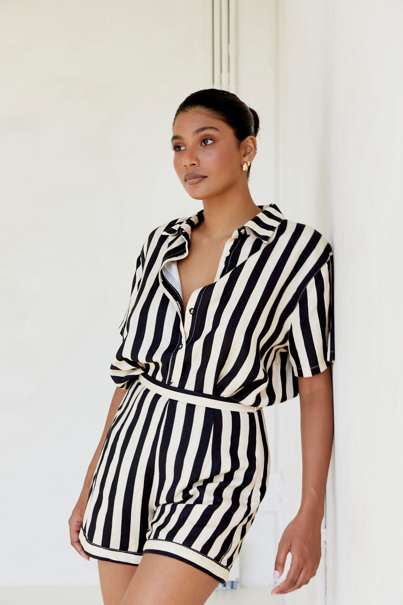 Piper Stripe Linen Blend Shorts and Essie Stripe Linen Blend Shirt