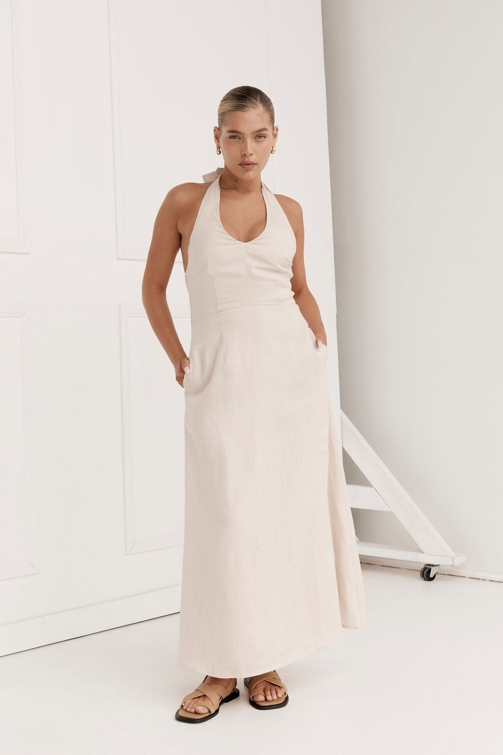 Amity Oatmeal Linen Halter Maxi Dress – Bisk the Label®